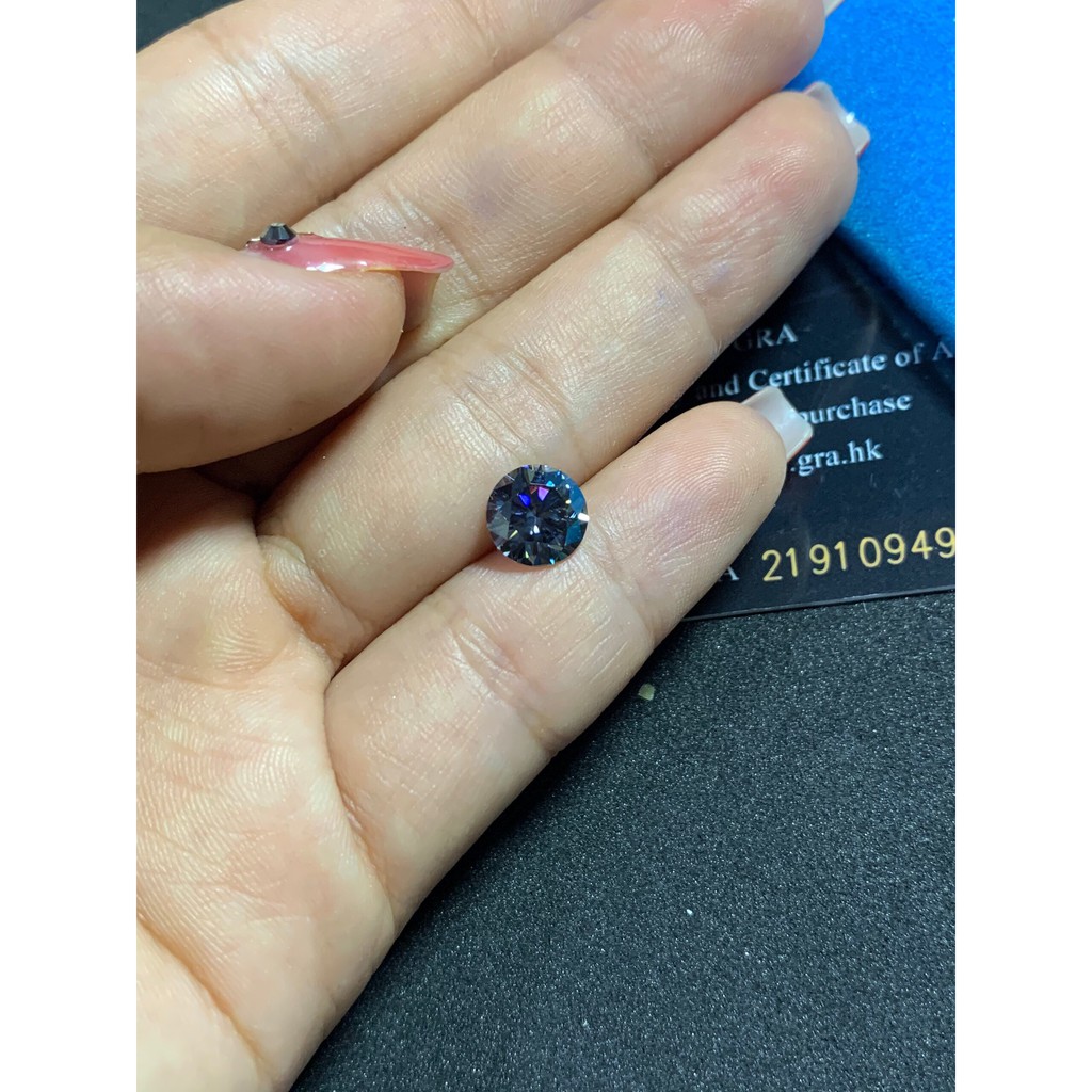 Kim cương nhân tạo cao cấp Mỹ Moissanite 6.5mm - xanh xám - Blue gray - đá không đục mờ, test bút lên vạch