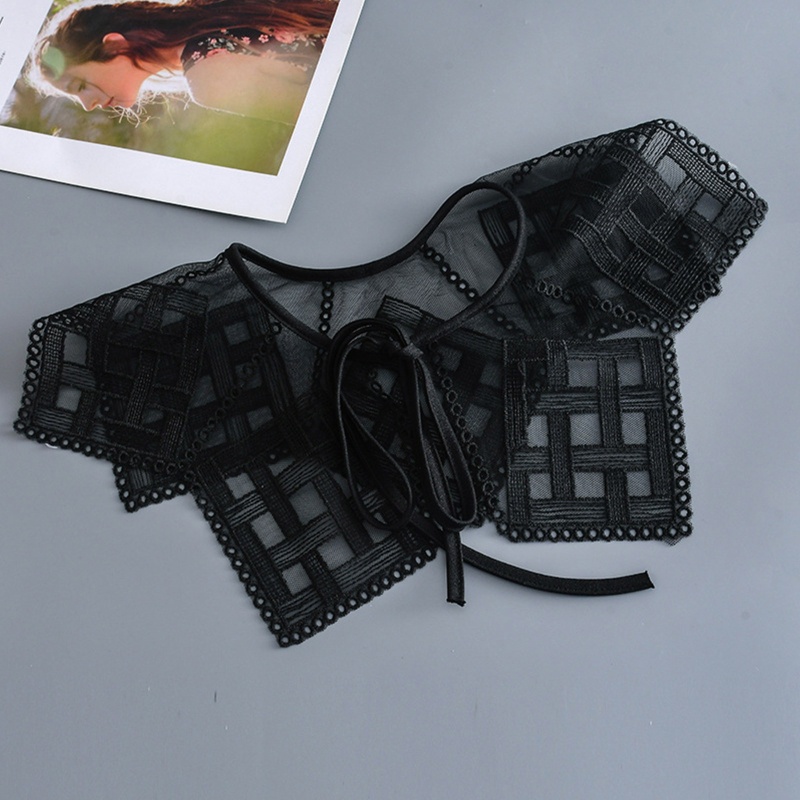 Khăn Choàng Lưới Phối Ren Thêu Họa Tiết Kẻ Sọc Caro Có Thể Tháo Rời Cho Nữ