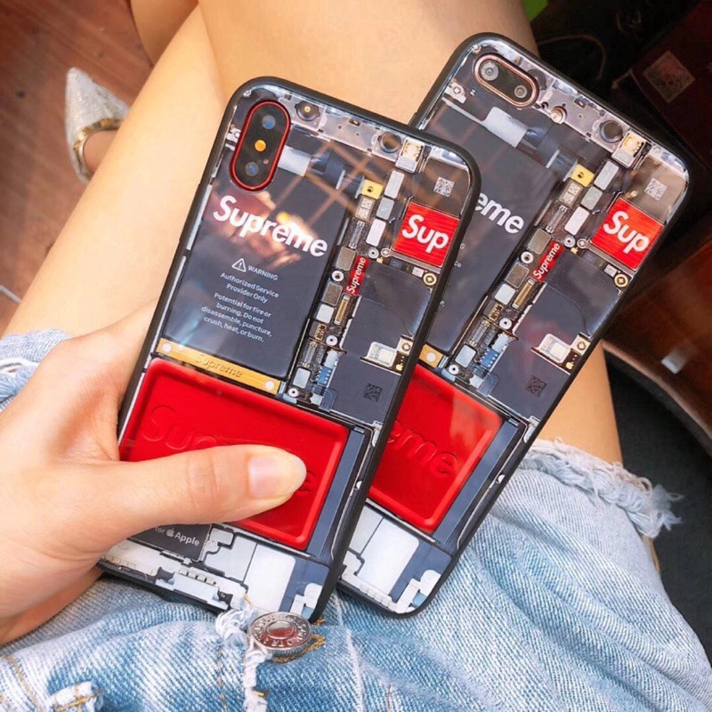 Ốp điện thoại mặt kính in thương hiệu Supreme bảo vệ cho iPhoneXS Max XR 6 6s 7 8 Plus