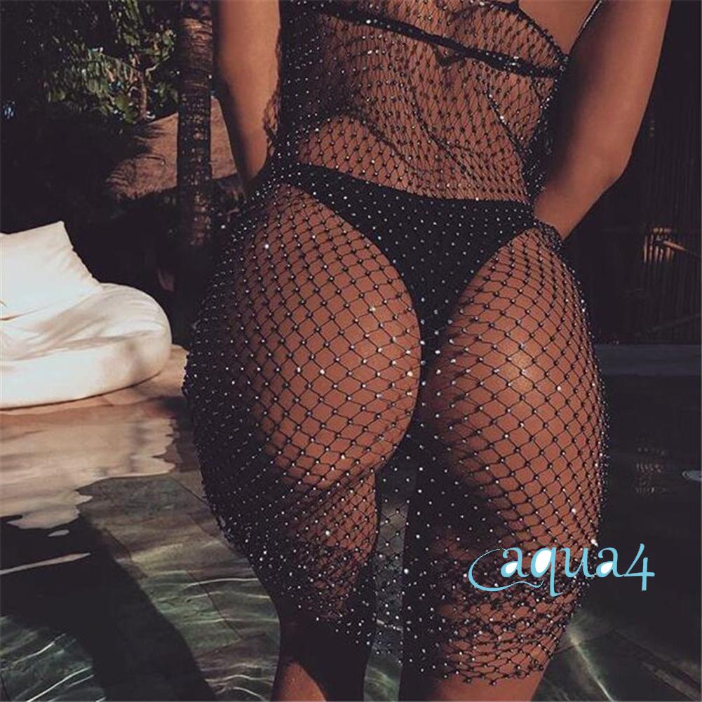 Anana-đầm Lưới Khoét Rỗng Che Phủ Đồ Bơi Bikini Đính Đá Pha Lê Quyến Rũ Dành Cho Bạn Nữ Mặc Khi Đi Biển