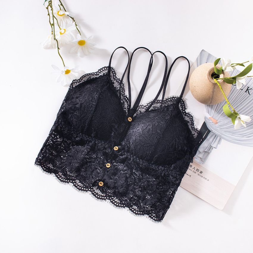 Áo bra nữ ren 2 dây Cao Cấp, Áo ngực kèm đệm mút mỏng nâng ngực quyến rũ, bất kể đen huyền bí hay trắng tinh khôi B7252