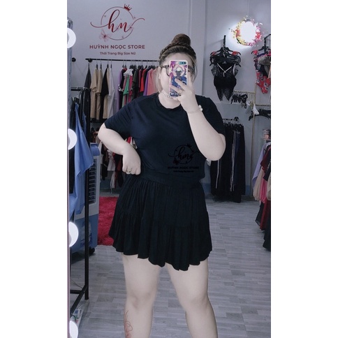 𝗕𝗜𝗚 𝗦𝗜𝗭𝗘 Set Áo Thun Chân Váy Xoè Trơn 𝟲𝟬-𝟵𝟱𝗸𝗴