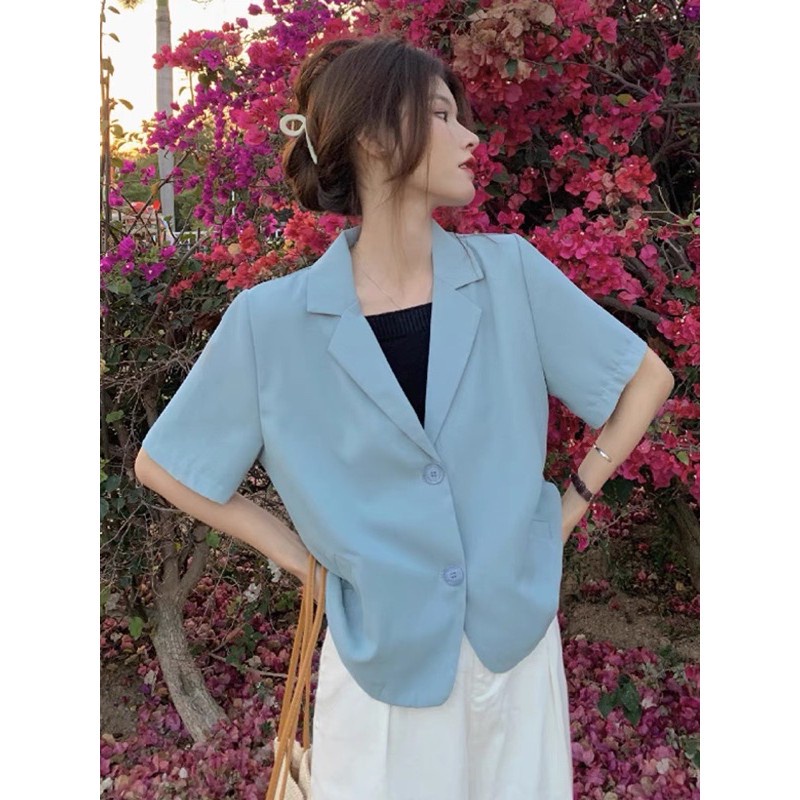 Áo blazer cộc tay croptop màu trơn 2 cúc, áo khoác vest dáng ngắn phong cách Hàn Quốc | BigBuy360 - bigbuy360.vn