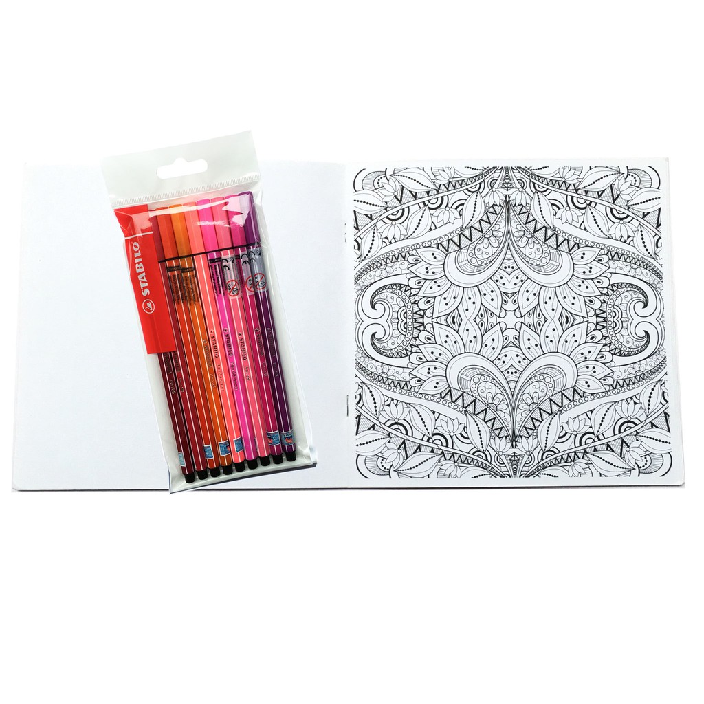 Bộ 9 bút lông STABILO Pen68 1.0mm màu đỏ + sách tô màu SACB (PN68/RD-C9G)