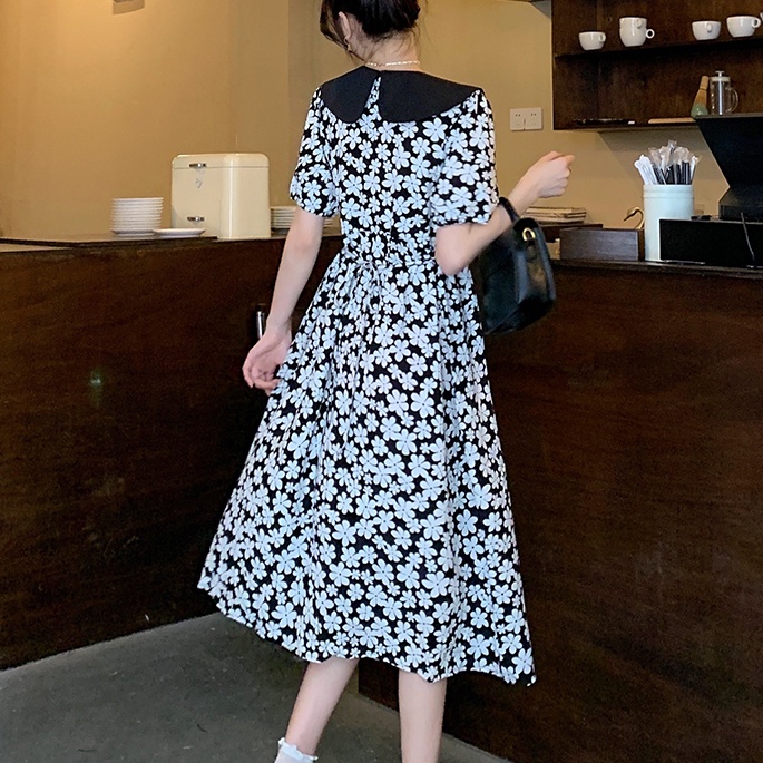 Đầm SUXI thiết kế dáng dài tay ngắn cổ búp bê rộng thời trang mùa hè cho nữ