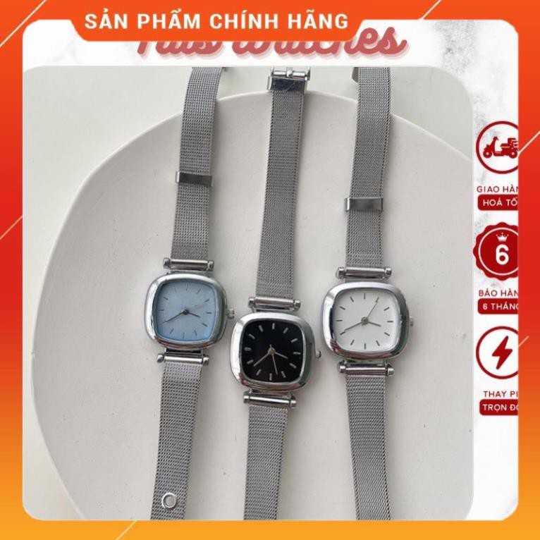 Đồng Hồ Nữ Retro Ulzzan Dây Lưới Bạc Mặt Vuông Phong Cách Vintage [Uy Tín Về Chất Lượng]