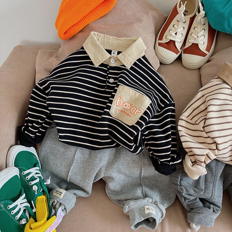 Áo polo Tay Dài Dáng Rộng Họa Tiết Kẻ Sọc Thời Trang Mới 2022 Dành Cho Bé Trai