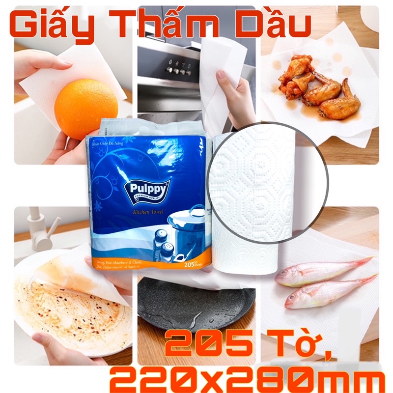 Giấy Thấm Dầu Mỡ Pulppy 205 Tờ 2 lớp dày, độ thấm cao, thân thiên với môi trường