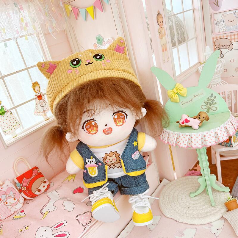 Búp Bê Vải Cotton 20cm Hình Mèo Uống Trà Sữa Dễ Thương