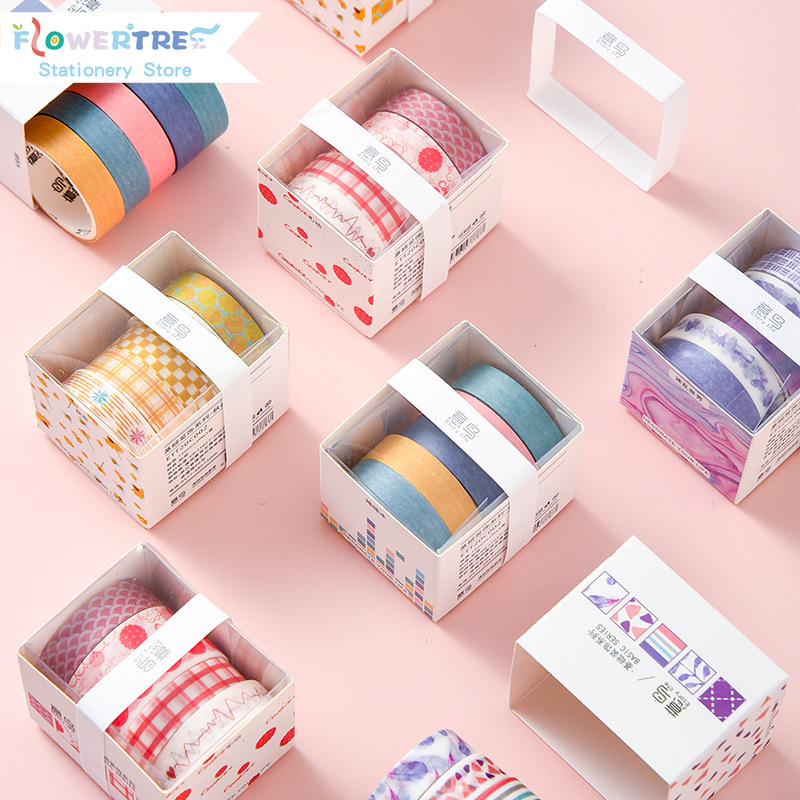 Set 5 Cuộn Băng Keo Washi Flowertree Trang Trí Đa Năng