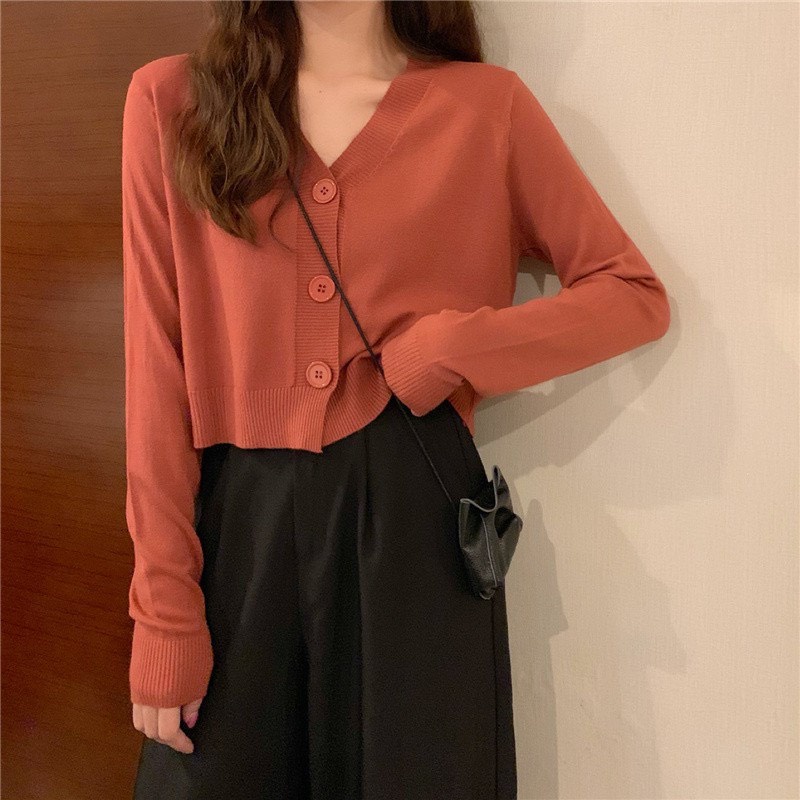 Áo len 3 KHUY TRƠN kiểu dáng crotop trẻ trung, cá tính