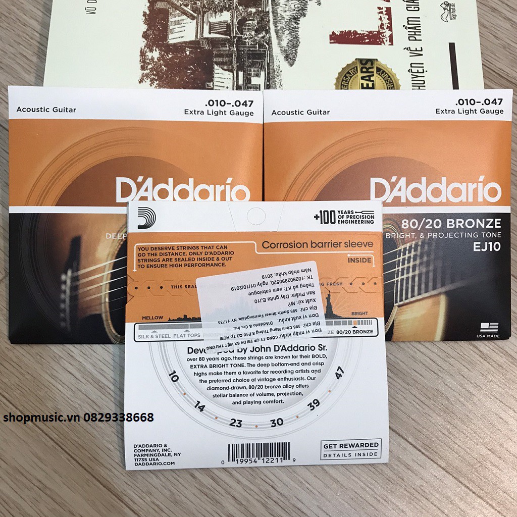 DÂY GUITAR AUCOUSTIC D'ADDARIO EJ10 (HÀNG CHÍNH HÃNG)