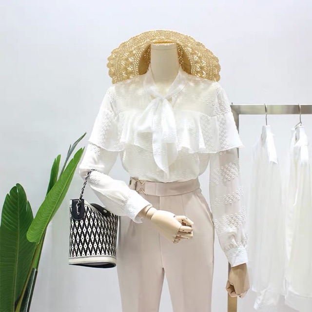 (THANH LÝ -XẢ KHO) ÁO SƠ MI SM4 NỮ CÁCH ĐIỆU ,CỔ THẮT NƠ, VẢI CHUẨN ĐẸP