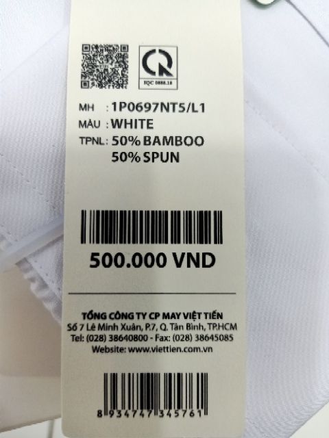 Áo VIỆT TIẾN vải cao cấp 500.000đ giảm còn 489.000đsp chính hãng màu trắng tay dài,dòng vải bamboo