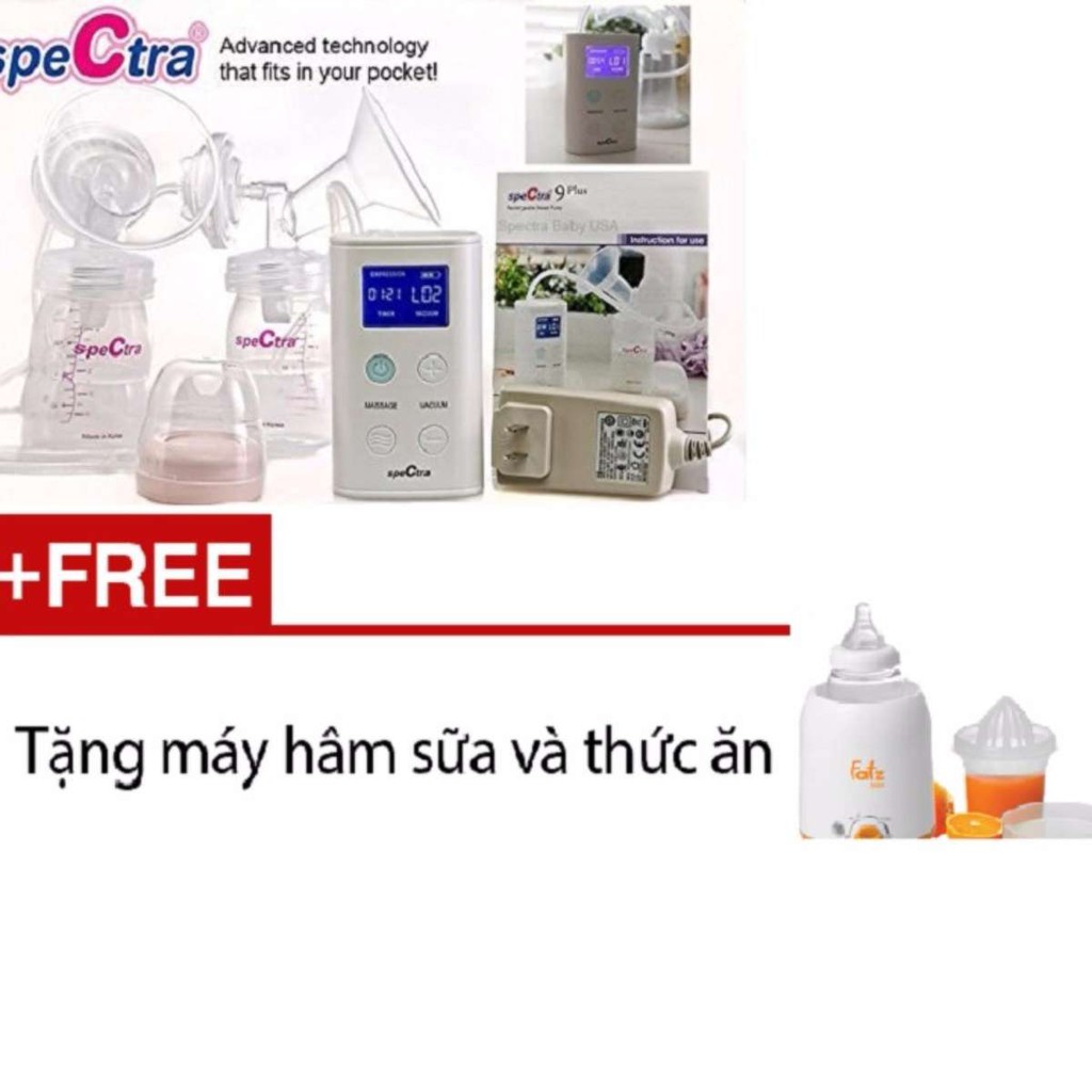 Máy hút sữa đôi Spectra 9 Plus + Tặng 1 máy hâm sữa và thức ăn Fatz Baby FB3002SL