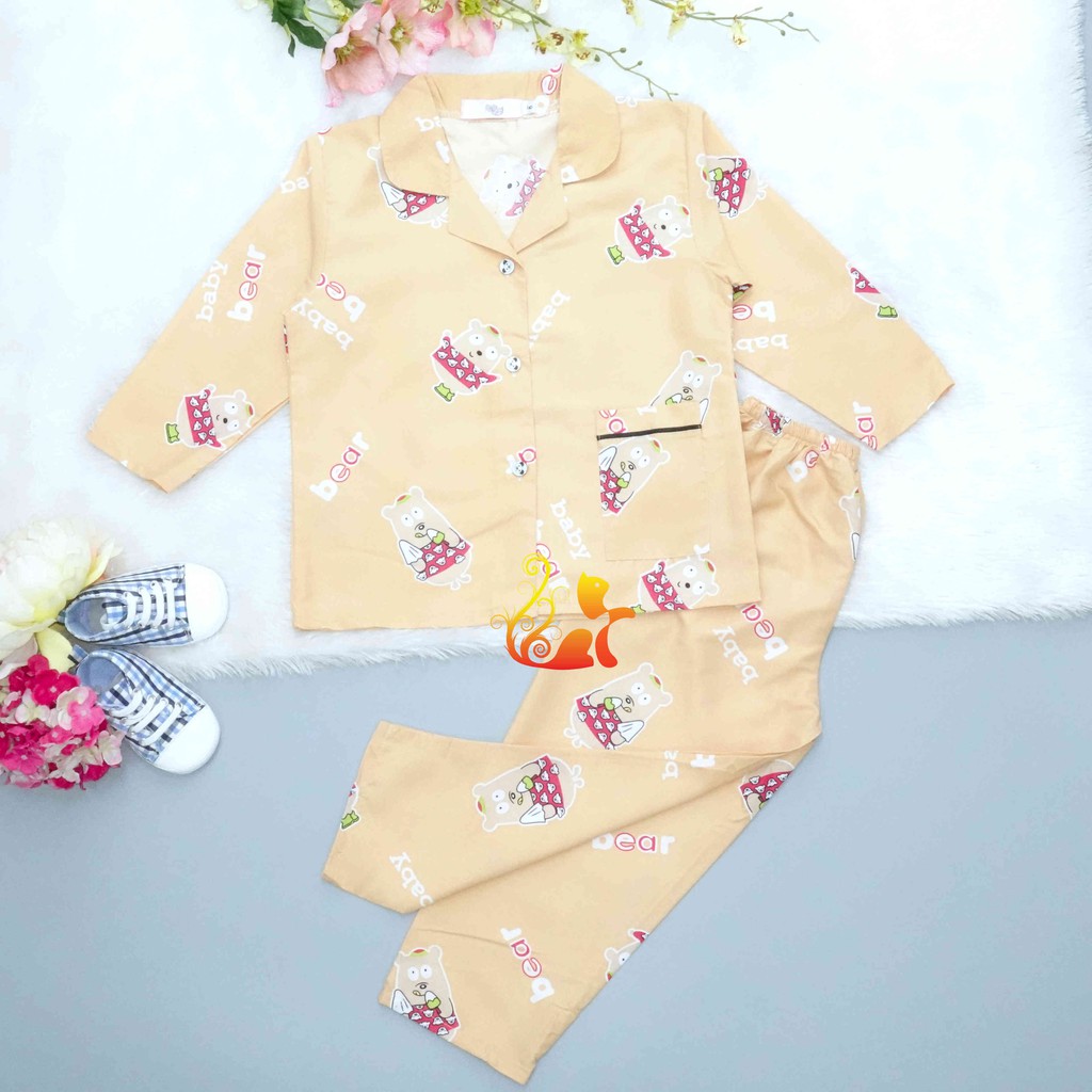 Bộ Đồ Mặc Nhà &quot;Gấu - Giày xanh&quot; Pijama Kate Thái Quần Dài - Cho Bé 8-38kg.