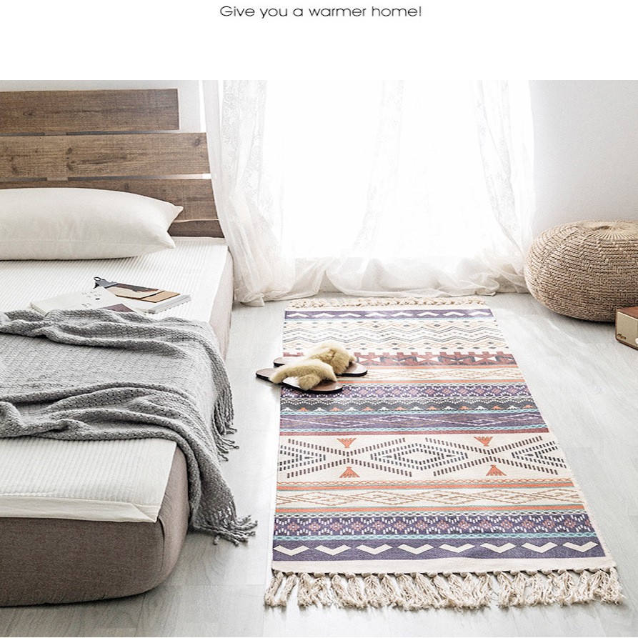 Thảm trải sàn thổ cẩm hoạ tiết 60*130-150-180+20cm viền tua rua