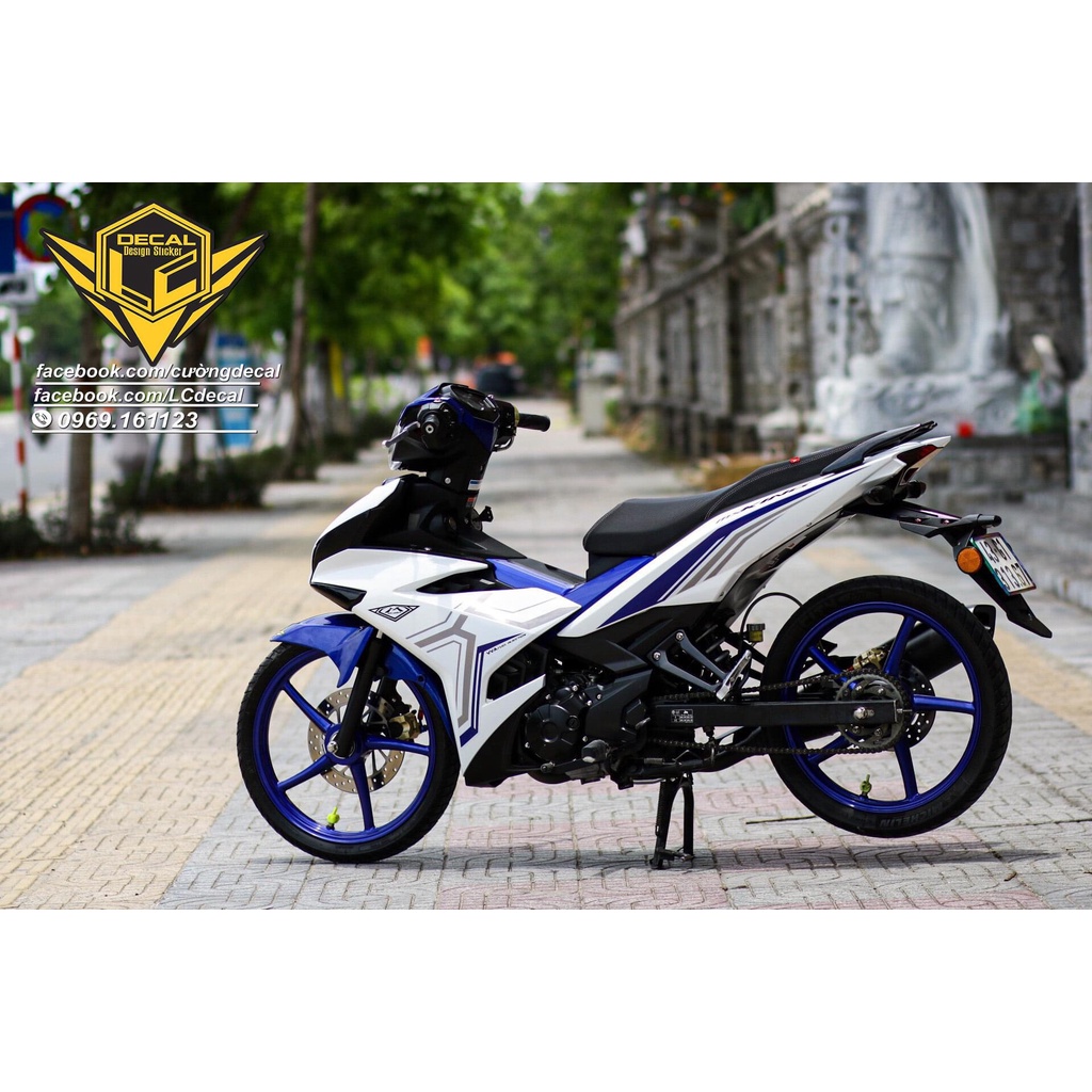 Tem rời exciter 150 trắng xanh gp ,xe exciter 150 chỉ xám dán xe trắng