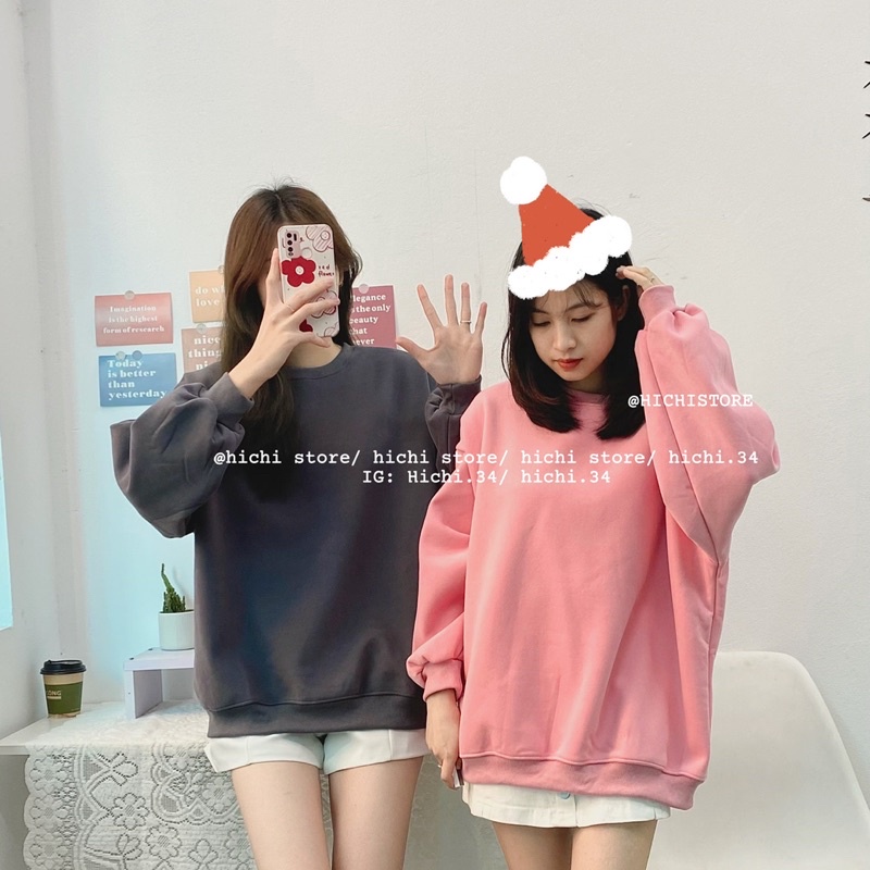 áo sweater trơn nỉ bông dài tay cổ tròn 9 màu hàn quốc hichi | BigBuy360 - bigbuy360.vn