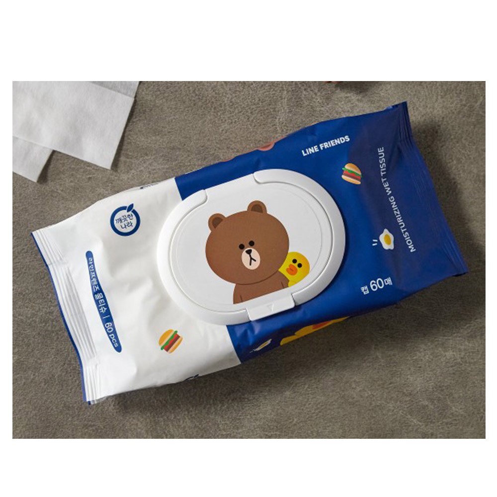 Hộp khăn giấy ướt 60 tờ dạng rút họa tiết Line Friends đa năng khử trùng tay tiện dụng