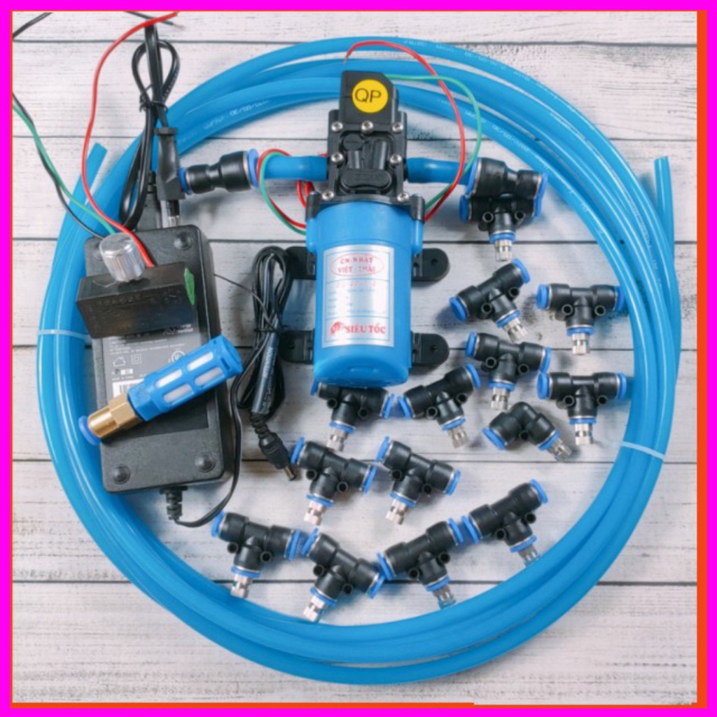 CHƯA CÓ NGUỒN - Combo máy phun sương 4/5 béc+5/10m dây+lọc nước