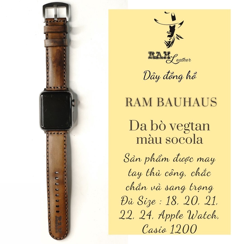 Dây đồng hồ da bò Italia Vegtan RAM Leather Bauhaus 1970 socola