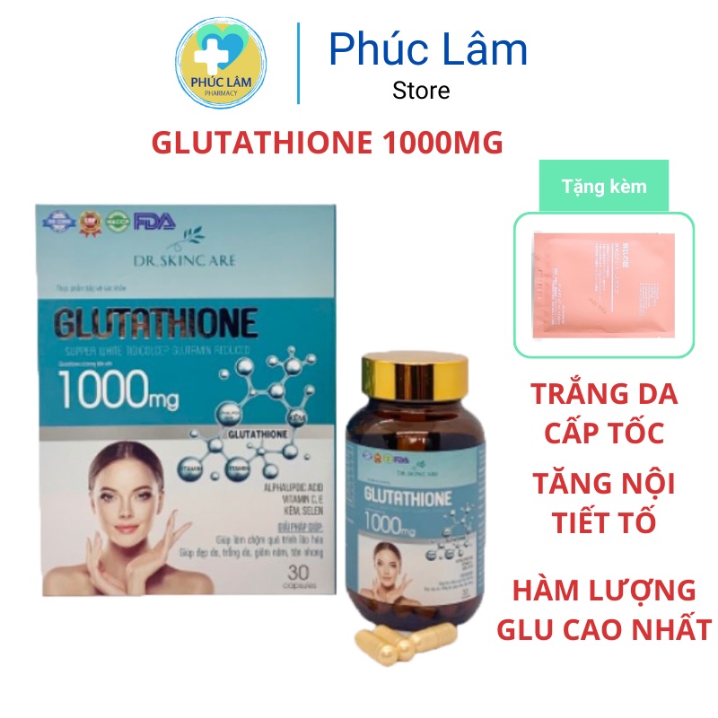 Viên uống trắng da GLUTATHIONE 1000mg trắng da, giảm sạm nám mờ nếp nhăn, tăng nội tiết tố nữ