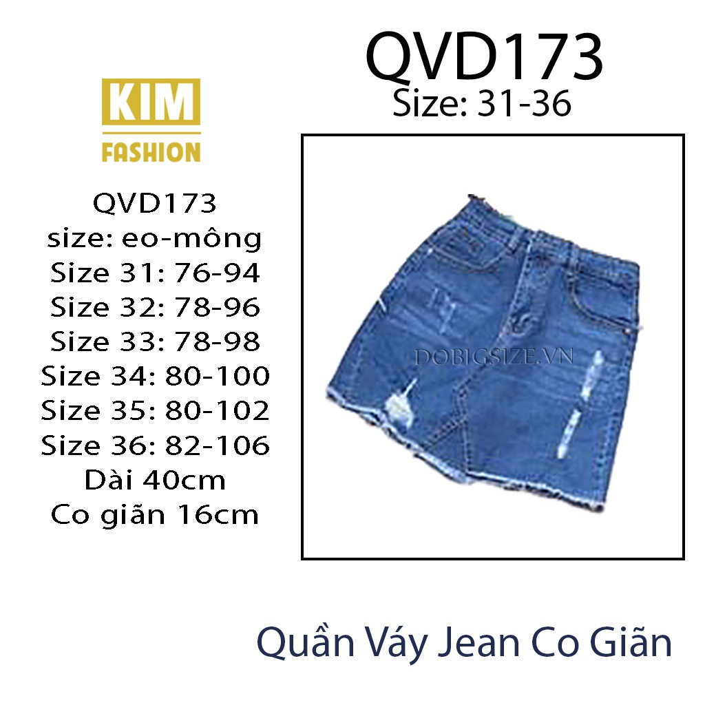 Quần Váy Jean Bigsie Co Giãn QVD173 size 31-36