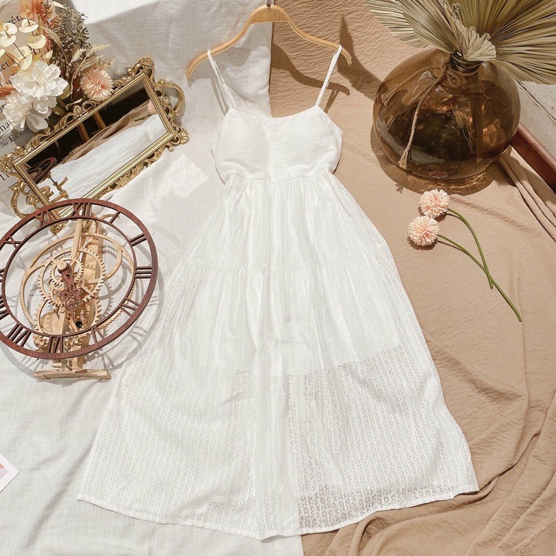 Váy 2 dây trắng maxi dáng dài tiểu thư thời trang hàn quốc