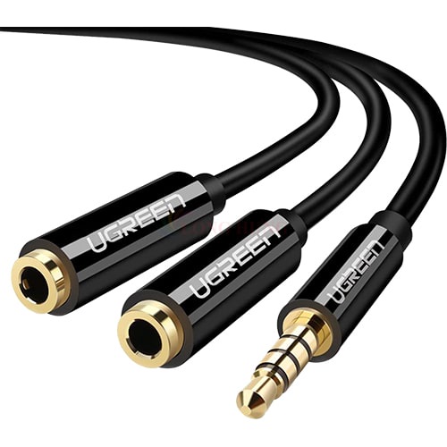 Cáp chuyển AV 3.5mm sang 2 đầu tai nghe Ugreen Audio Cable 25cm AV134 - Hàng chính hãng - Hoàn thiện bằng chất liệu PVC