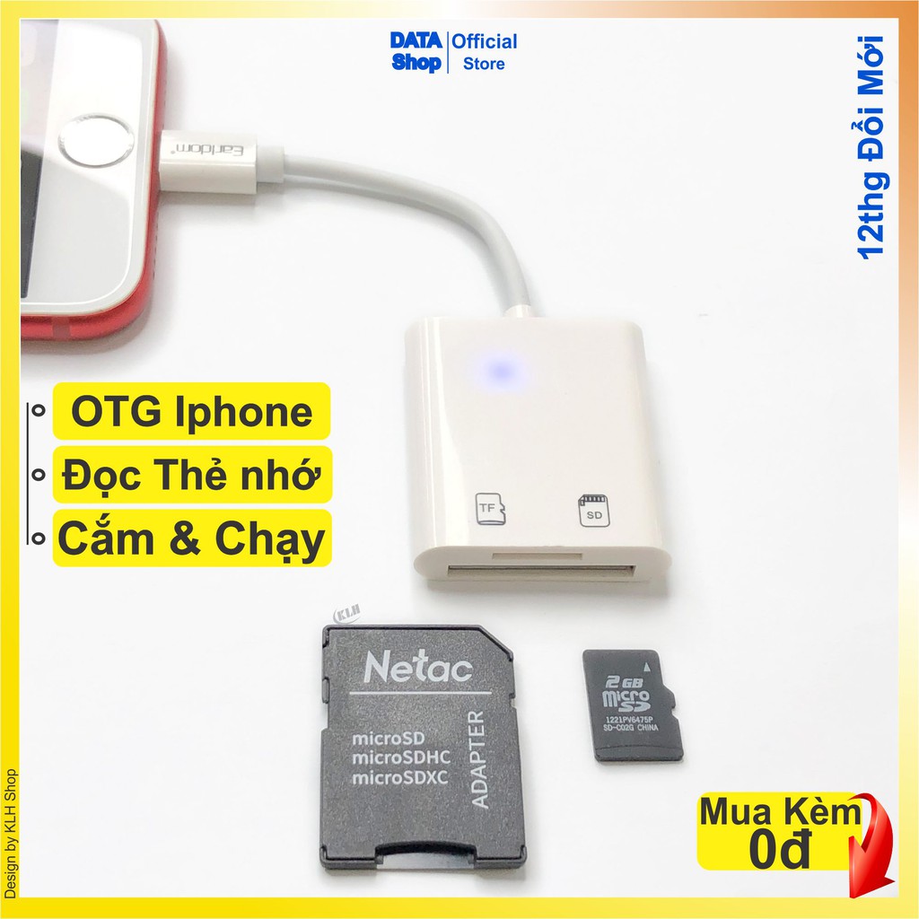 Đầu đọc thẻ nhớ OTG Iphone ipad, kết nối bàn phím, chuột xem ảnh, video từ thẻ nhớ trên ios chính hãng Earldom OT47 DATA