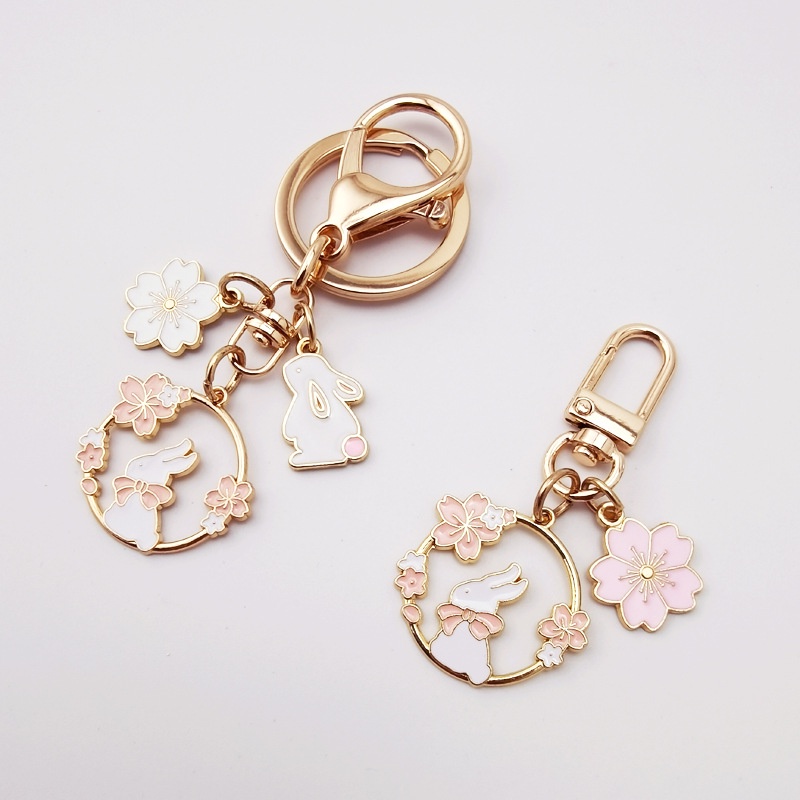 Móc Khóa Hình Vòng Hoa Anh Đào/ Thỏ Kiểu Nhật Bản Dễ Thương Sáng Tạo