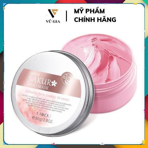 Mặt Nạ Đất Sét, Mặt Nạ Bùn Đất Sét Hoa Anh Đào LAIKOU Dưỡng Trắng Dưỡng Ẩm Loại Bỏ Mụn Đầu Đen Giúp Da Mịn Màng 80g