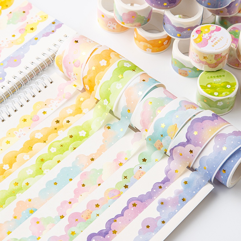 Cuộn Băng Keo Washi Họa Tiết Đám Mây Màu Đồng 3M Đa Năng