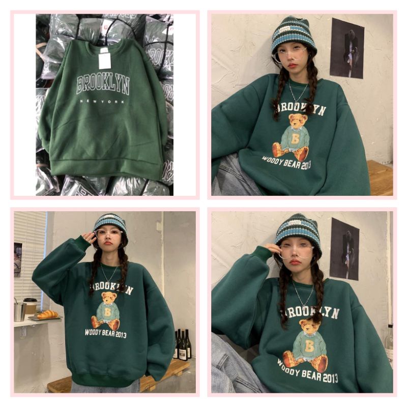Áo Sweater Form Rộng Unisex Tay Bồng, Áo Gấu Brooklyn, Chất Nỉ Cotton Xuất Dư Dày, Màu Siêu Độc Lạ(Kèm Ảnh Thật 100%)