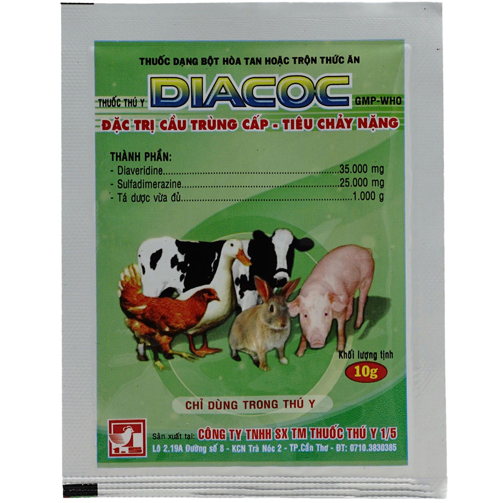 [Combo 3 goi ] Phòng và trị bệnh cầu trùng cấp, tiêu chảy nặng DIACOC (Gói 10g) - Chỉ dùng trong thú y