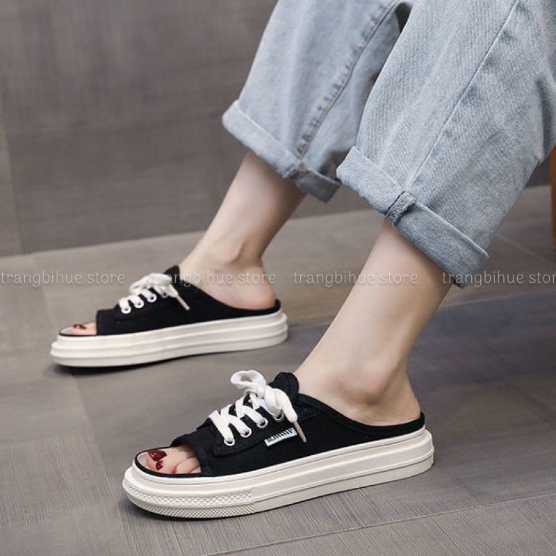 Dép nữ hở mũi dây buộc nhiều màu JP0721 quai vải canvas siêu bền