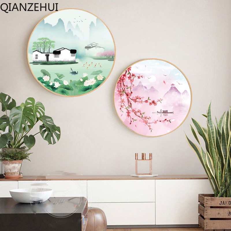 Bộ Tranh Thêu Chữ Thập Đính Đá Tự Làm 5D 11CT Hình Hoa Đào Phong Cách Lujiang Jiangnan