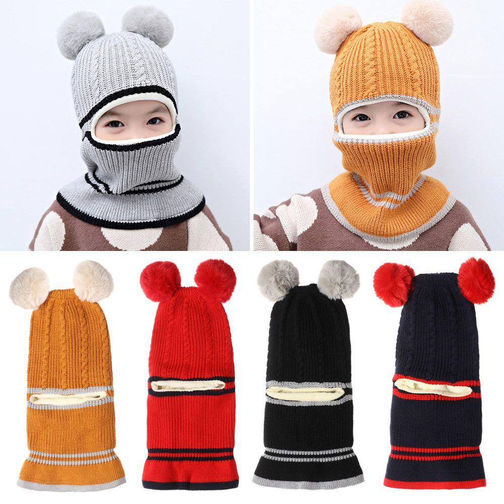 Mũ Beanie Dệt Kim Chống Gió Giữ Ấm Mùa Đông Kiểu Dáng Dễ Thương Cho Bé