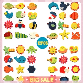 Set 12 đồ chơi nam châm tủ lạnh hoạt hình bằng gỗ giáo dục sớm cho bé