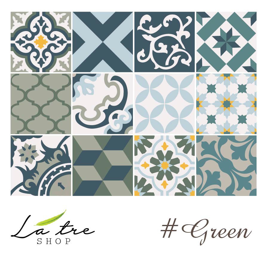 Decal gạch bông chịu nhiệt dán bếp tường nhà tắm dễ lau chùi đề can loại 1 - Green 0006