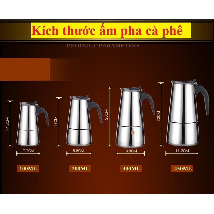 BÌNH PHA CAFE INOX 200ml, ấm pha cà phê inox 4 CUPl phong cách Ý THẨM THẤU NGƯỢC kiểu dáng thể thao hiện đại