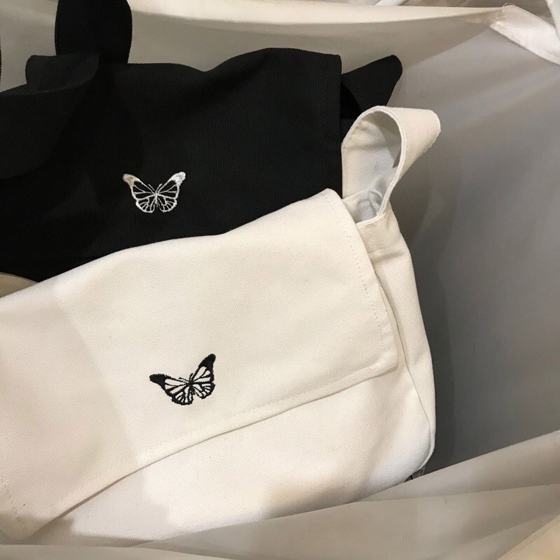 [RẺ VÔ ĐỊCH] Túi tote đeo chéo thêu bướm butterfly unisex nam nữ Hàn Quốc