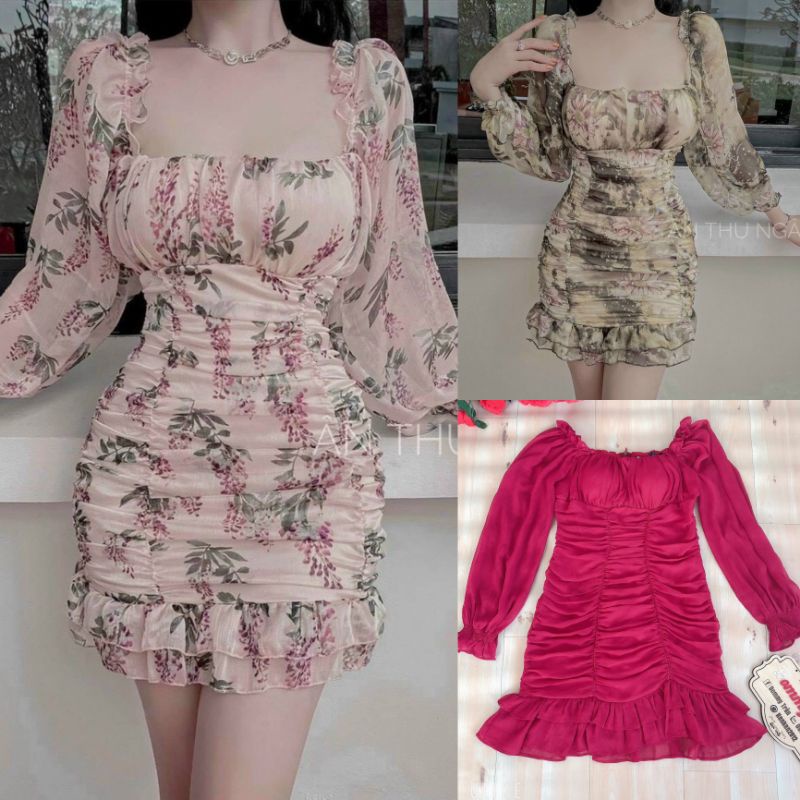 Đầm body nhúng thân lai bèo tay dài mặc được 2 kiểu rẻ đẹp