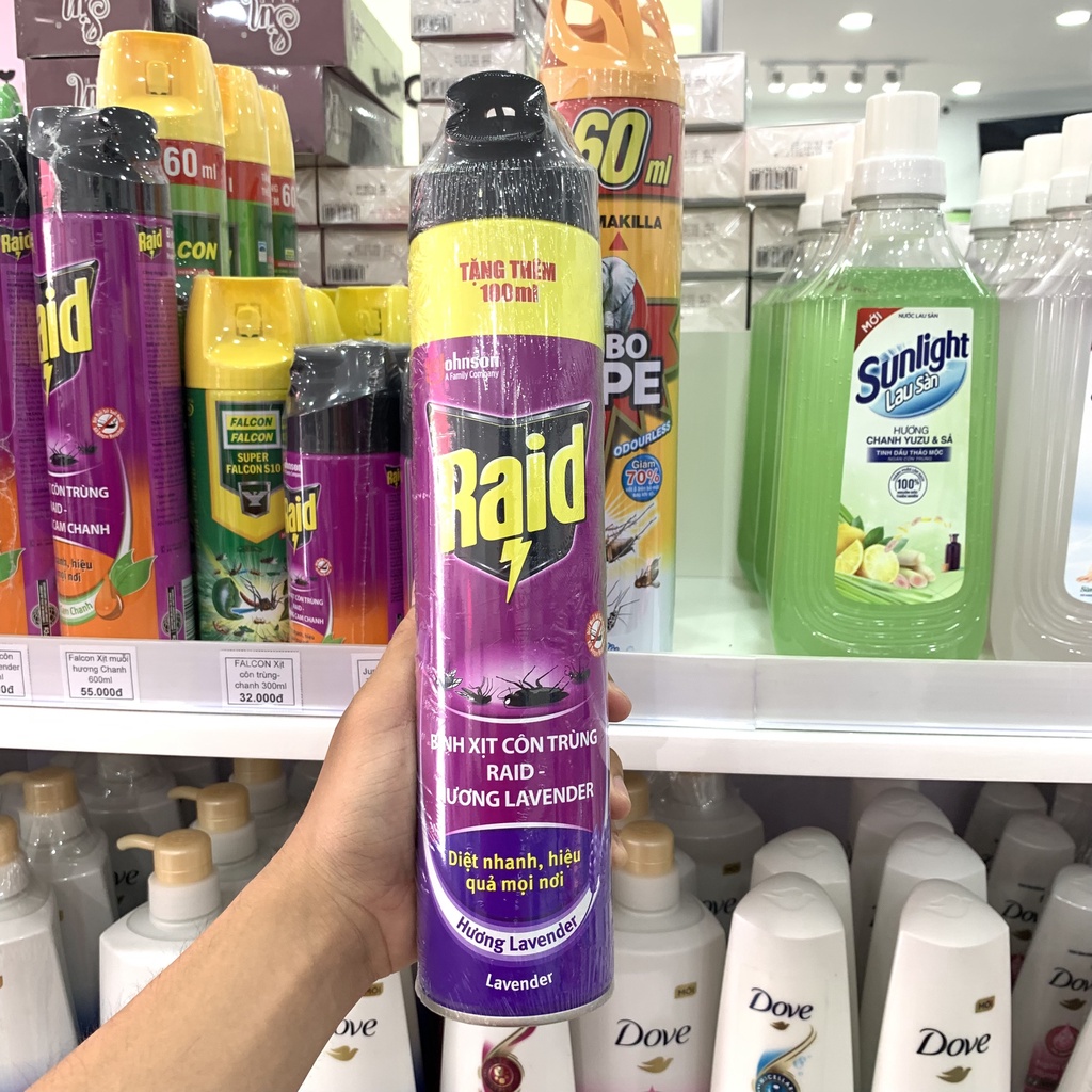 Bình Xịt Côn Trùng Raid Hương Lavender 600ml +100ml