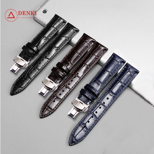 Dây đồng hồ Casio da bê vân cá sấu bóng có 3 màu cao cấp size 18/20/22mm TẶNG KÈM CHỐT