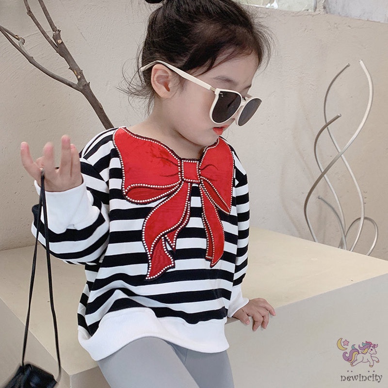 Áo Chui Đầu Dáng Rộng In Họa Tiết Kẻ Sọc Kiểu Hàn Quốc Thời Trang Mùa Thu Cho Bé Gái