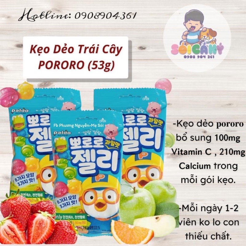 Kẹo dẻo trái cây Pororo bs vitamin-Sói Cá Hý (53g)