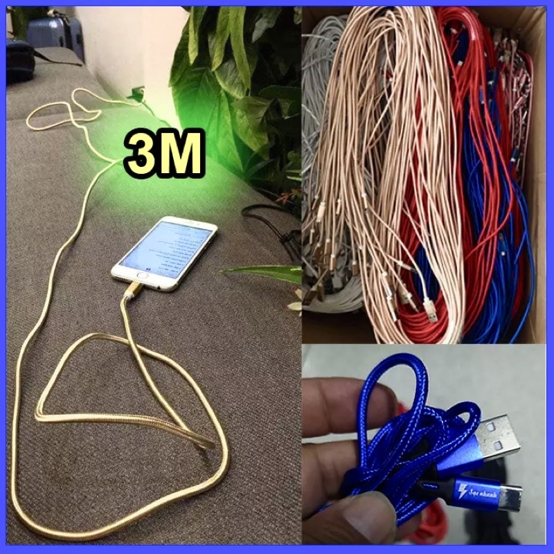 💥💥 Dây Cáp Sạc Dài 3M Dây Dù, Sạc Nhanh- Dành cho Ipone và Samsung siêu bền