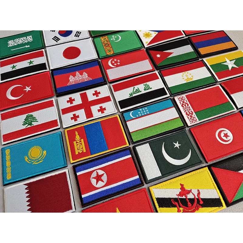 Miếng Dán Ủi Thêu Hình Cờ Các Nước Châu Á Kèm Móc Treo Tiện Dụng